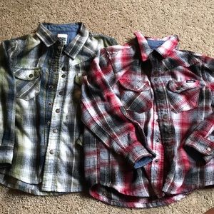 Two snap button shirts Volcom Christmas fall twins